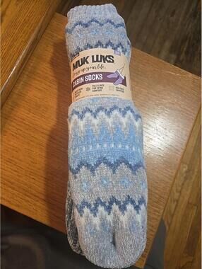 Women's Muk Luks Slipper Socks Blue/gray/White, Size S/M 5-7